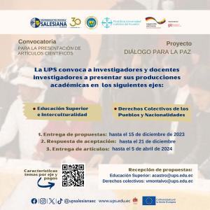 Afiche promocional para la Convocatoria a presentación de Artículos Científicos para el Proyecto Diálogo para la Paz